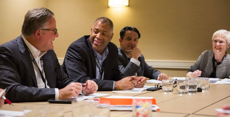 From left, David Boardman, Mizell Stewart III, Alfredo Carbajal and Charlotte Hall at a board meeting last September of the American Society of News Editors. (American Society of News Editors)
